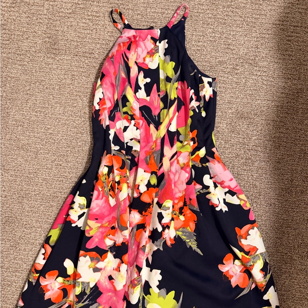 Vince Camuto Navy Dress with Pink Floral Accents